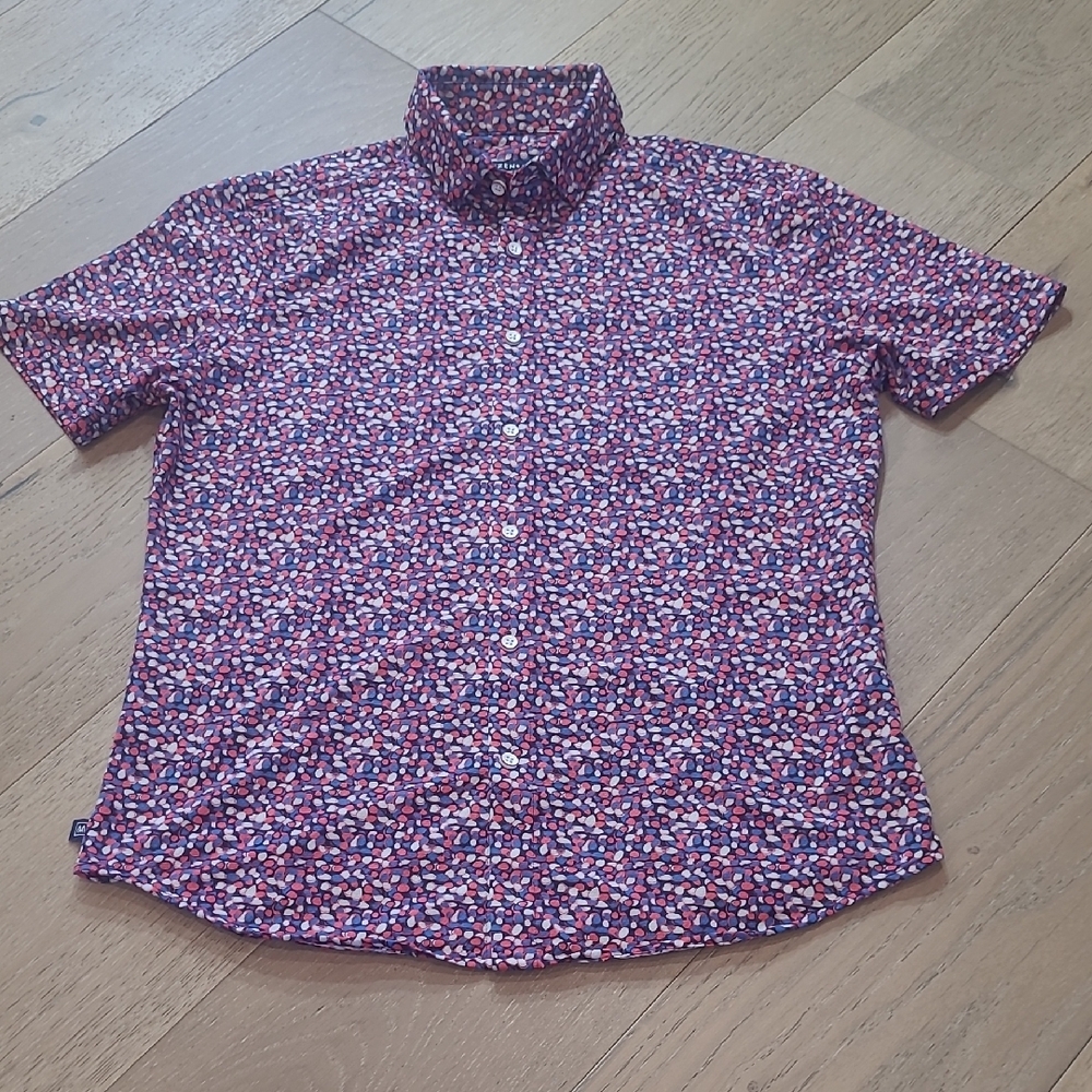 EUC Mizzen+Main Shirt Men's sz S/Trim Red/White/Blue Dots Halyard Button Up